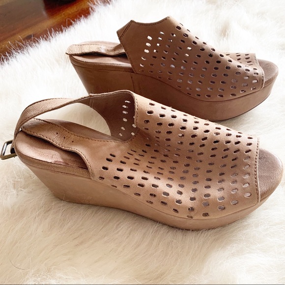 Chocolat Blu Shoes - Chocolat blue perforated nude wedges 7